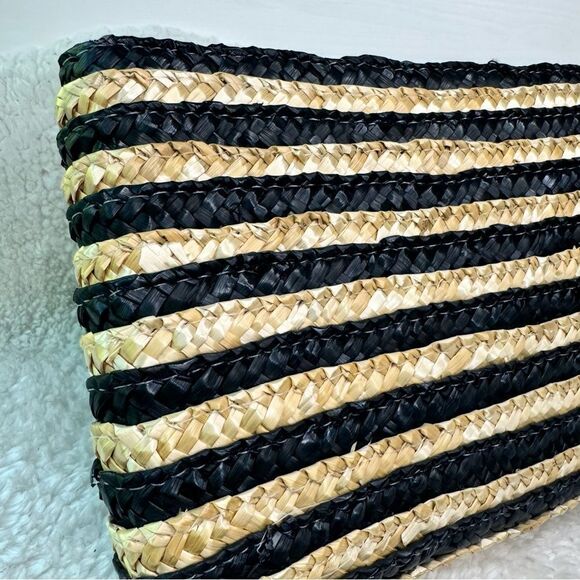 MudPie Clutch Flower Handbag Natural Woven Wheat Straw black Gold Accent Stripes - Picture 9 of 16